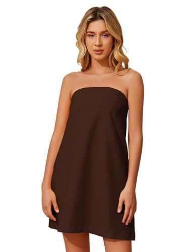 Image of Meladyan Women's Summer Tube Dress Strapless Backless Mini Tube Dress Smocked Cut Out Relaxed Mini Dresses with Pockets Coffee, Large
