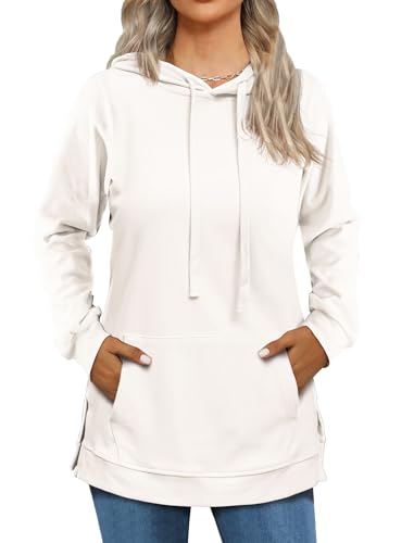 Beimuc M White Hoodies for Women 2025 Fashion LightWeight Casual Long Sleeve Sweatshirts Pullover Hoodie Tops with Pockets