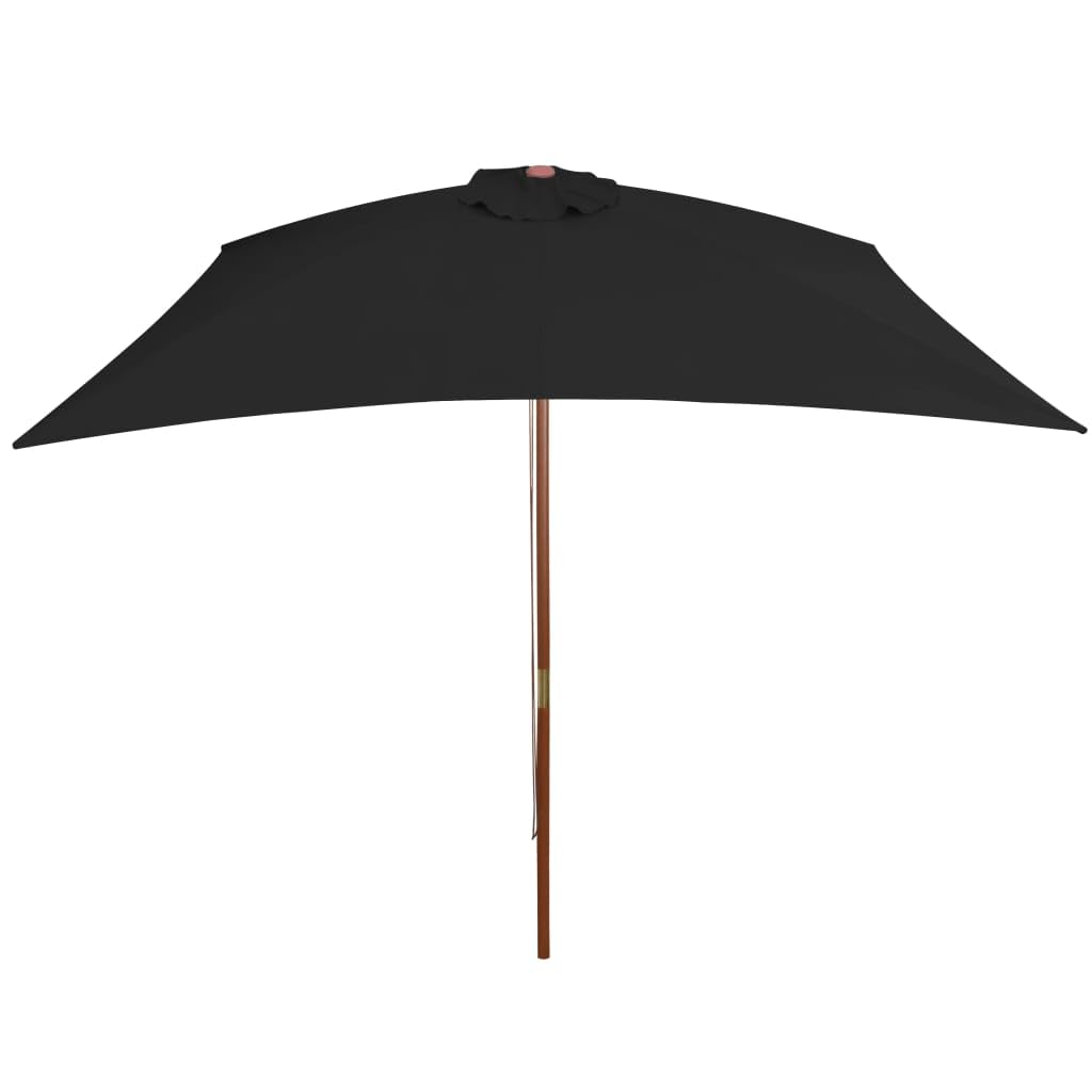 Poliéster resistente a los rayos UV para exteriores modelo estándar negro | Sombrilla de jardín con palo de madera negro 200x300 cm toldo parasol exterior UV con polea para terraza y playa