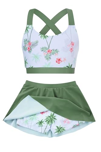 Image of Girls 2 Piece Tankini Swimsuit Summer Boyshort Bathing Suit with Beach Skirt Swimwear 5-16 Years