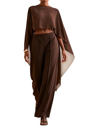 Sheer Cape Tops for Women Chiffon Shawls and Wraps Tops See Through Cape Dress Cover Up for Evening Wedding(Brown One Size)