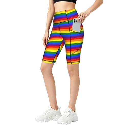 Short de sport taille haute avec poches vêtement fitness arc-en-ciel