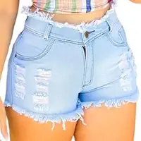 Short Jeans Feminino Cintura Alta 100% Algodão | Cós Alto | Barra Desfiada | Jeans Azul | Perfeito para o Carnaval!