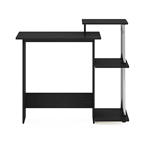 Image of Furinno EFFICIENT Desk, 28.6 inch Wide Gaming Desk with 3 Open Side Shelves, Laptop Notebook Computer Desk, Office Desk for Home Office, Study Room, Dorm, Bedroom, Americano /Stainless Steel
