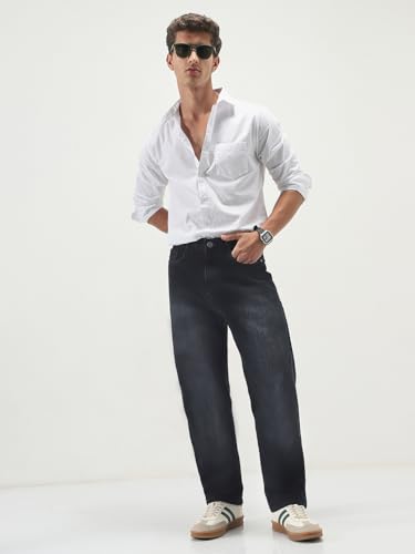 Image of Urbano Fashion Men's Loose Baggy Fit Washed Denim Jeans Non-Stretchable