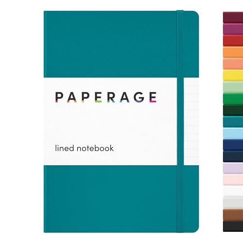 Image of Paperage Lined Journal Notebook, Hard Cover, Medium 5.7 X 8 inches, 100 gsm Thick Paper. Use for Office, Home, School, or Business (Turquoise, Ruled)