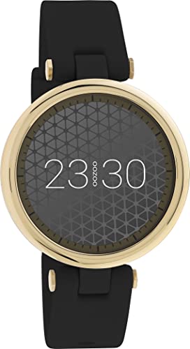 Oozoo Q4 Montre connectée unisexe 39 mm avec bracelet en silicone de 16 mm pour homme et femme,Montre de fitness avec podomètre, Noir/Or, sangles Cover