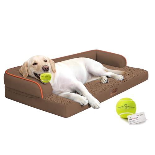 Image of Comfort Expression Washable Orthopedic Dog Bed for Extra Large Sized Dogs | Waterproof Memory Foam Pet Bed 45x35 Inch with Removable Cover with Non-Slip & Bolster, Dark Brown