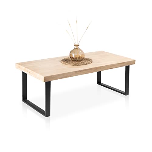 duehome | Natural, Mesa de Centro, Mesita de Comedor, Color Roble Salvaje y Negro, Medidas: 60 cm (Ancho) x 120 cm (Largo) 43,5 cm (Alto)