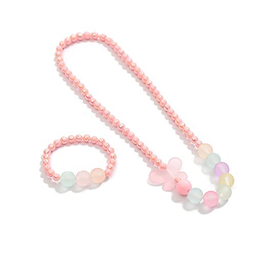 El Regalo 3 PCs Girl Princess Necklaces & Bracelets Jewelry Set with Colorful Flowers & Acrylic Beads - Kids Stretchy Chunky Costume Jewelry Gifts Party Favors Dress up Jewelry for Little Girl Toddler 4