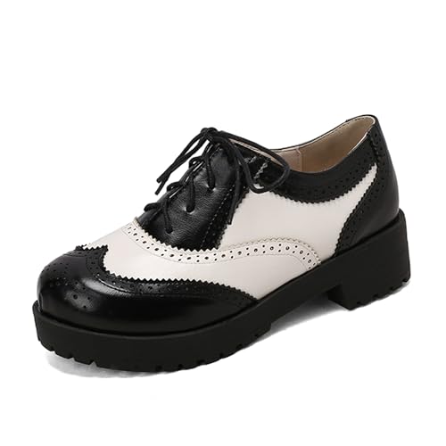 Escarpins pour femme Lizoleor vintage brogue à lacets et bout rond confort