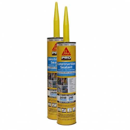 SIKA Sikaflex Construction Sealant - White, All-Purpose Polyurethane for Joints 1/2" or Smaller - 10.1 fl. oz - Weatherproof, High Elasticity, Paintable, Strong Adhesion, (Pack of 2)