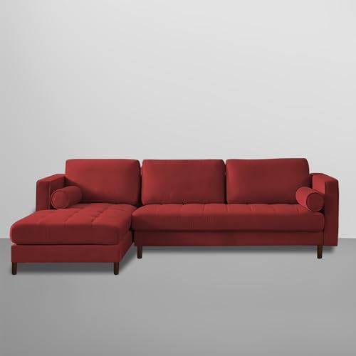 Image of Lezra LHS 4 Seater L Shape Sofa Set for Living Room (Maroon Fabric) Premium Fabric Sofa