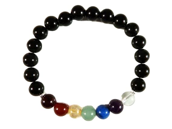 Bracelet 7 chakras unisexe idee cadeau spirituel avec tourmaline noire et boite