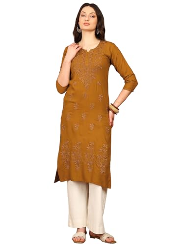 Image of Women Pink Ethnic motifs Embroidered Lucknowi Chikankari Long Kurti