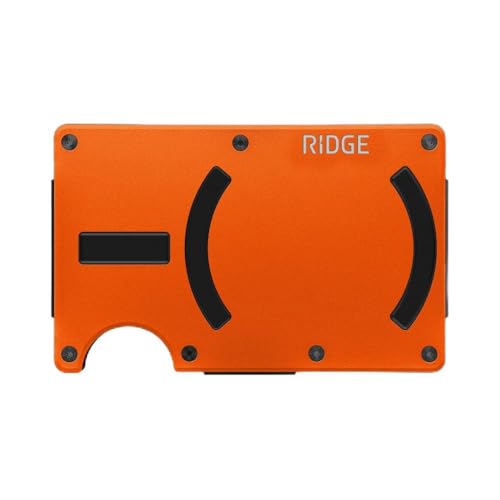 Ridge Wallets for Men Compatible with Magsafe - Slim Minimalist Compact Wallet and Card Holder, RFID Protected Front Pocket Wallets for Men with Integrated Cash Strap (Basecamp Orange)