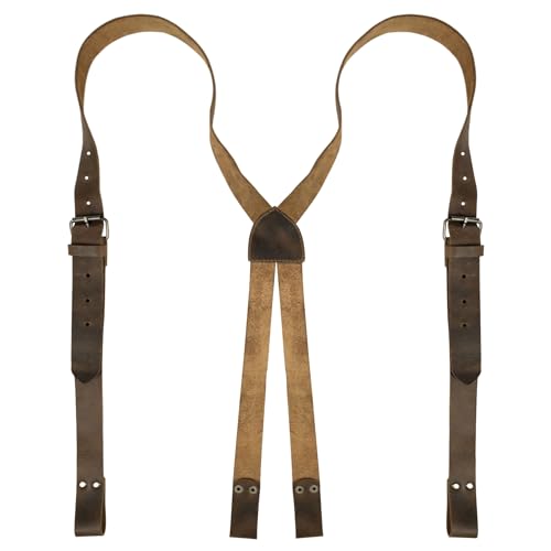 Hide & Groom, X Back Suspender with Belt Loops for Groomsmen, Formal Wear for Weddings, Harness for Dinner Parties, Adjustable Straps, Full Grain Leather, Handmade, Bourbon Brown