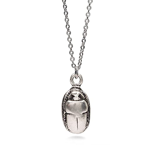 Egyptian Scarab Pendant Necklace - Antique Silver Plated