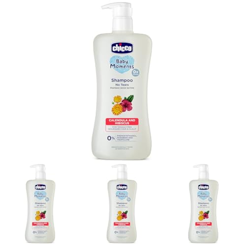 Image of Chicco Baby Moments Shampoo for Tear-Free Bath times, Natural Ingredients, Suitable for baby's tangle Free, smooth hair, No Phenoxyethanol and Parabens (500ml) (Pack of 4)
