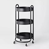 TRoMI 3 Tier Round Metal Utility Cart, Black, FW331G3
