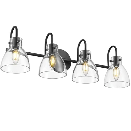 Image of Beionxii 4-Light Bathroom Light Fixtures, Bathroom Vanity Light with Clear Glass Shade, Modern Vanity Lighting Fixtures Over Mirror Living Room Hallway, BX-VL02MB-4CG
