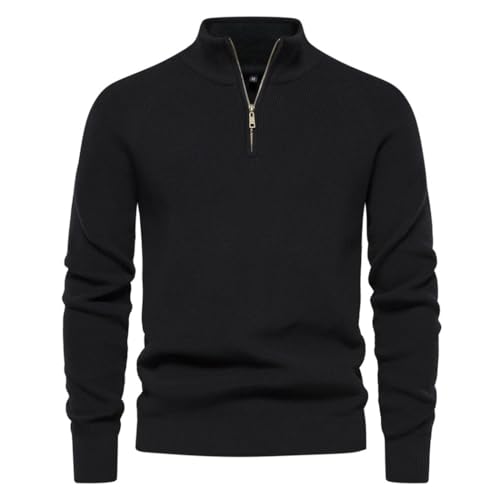 Men's Cotton Zipper Cardigan High Collar Knit Sweater for Autumn Winter Warm Casual Layered Pullover