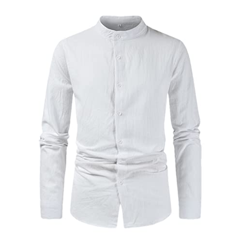 Chemise homme coton lin col montant blanche XL : finis les coups de chaud