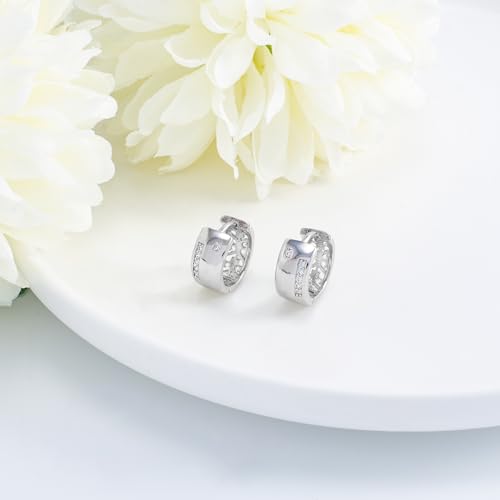 Small Huggie Hoop Earrings for Women Silver CZ Chunky Thick Cartilage Hoop Earrings Tiny Cubic Zirconia Cuffs Hoop Earrings Dainty Hypoallergenic Piercing Earrings Jewelry Gifts for Birthday Party3