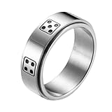 SHOWERORO Bague Homme Créative Anneau Dés Rotatif Acier Titane Argenté 8 Taille Ornements ...