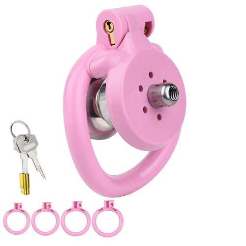 Flat Chastity Cage - Cock Cage Male Chastity Devices with Urine Divertor 2 Keys and 4 Size Rings - Resin & Stainless Steel Pink Sissy BDSM Male Sex Toys (Pink Original)