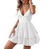Vimagcal Women's Backless Bow Tie Short Dress V Neck Summer Models Sexy Halter Dresses White
