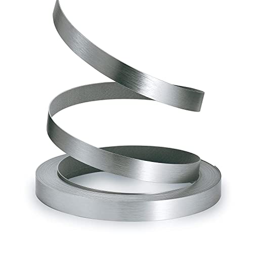Image of PVC Edge Banding, 1 inch x 50ft Non Glued Flexible Durable Real Brushed Aluminum Grey Silver Veneer Edge Trim for DIY Table Cabinet Furniture Decorative Trim