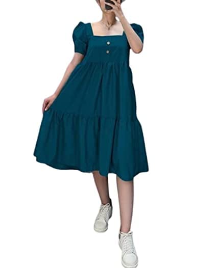 GenericOM FAB Collection Women A-line Dress Casual Wear Western Crepe Dress Midi for Girl/Women/Ladies