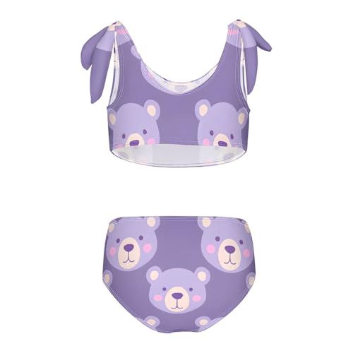 Girls' Bikini Set, Cute Cartoon Purple Bear Kids Swimsuit 2 Pcs Beach Bathing Suit2