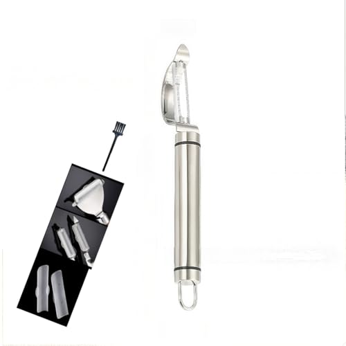 RQzaufania - Pelador de patatas, pelador de verduras de acero inoxidable 304, hoja dentada giratoria, funda protectora y cepillo de limpieza incluidos.