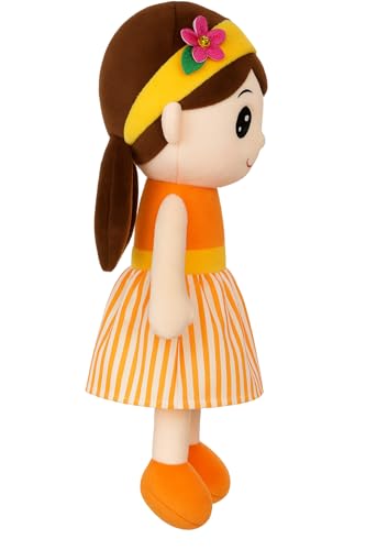 Image of Melina Cute Soft Doll Plush Hugging Doll Girls - Pink Dress Stuffed Toy with Colorful Headband - Cute Huggable Gift for Kids, 57 cm (Orange)