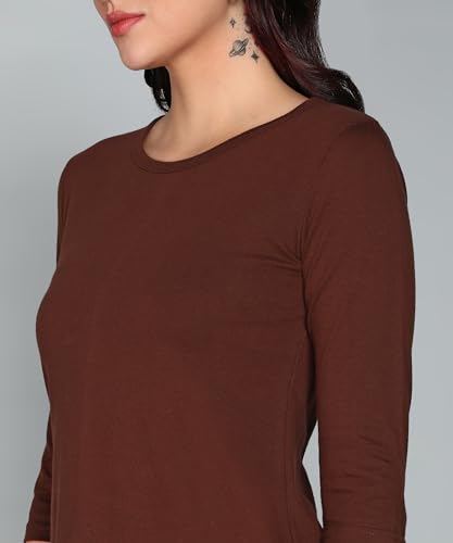 Image of FLEXIMAA Women's Cotton Plain Round Neck 3 /4 Sleeve Long Top