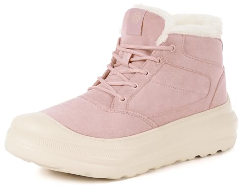 Eagsouni Womens Mens Winter Snow Boots Warm Fur Lined Ankle Booties Water Resistant Suede Leather Platform Shoes Lace Up Outdoor Sneakers,Pink,40