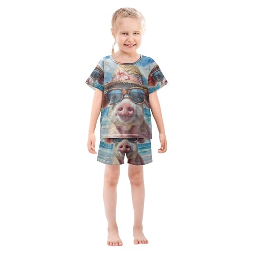 ALAZA Cool Pig on The Summer Beach Pajama Set Short Sleeve Sleepwear Soft Lounge Nightwear3