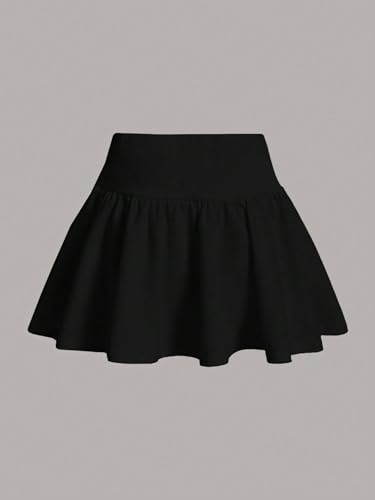 MakeMeChic Women's Ruffle Hem A Line Mini Skirt Elastic Waistband Y2K Short Skirts Black X-Large2
