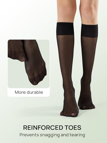 MANZI 3 Pairs Sheer Knee High Stockings for Women 15 Denier Ladies Nylon Knee Highs Trouser Socks