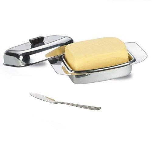 Vinod Stainless Steel Butter Dish with Lid and Knife, 500 gm, Silver - Image 2 thumbnail