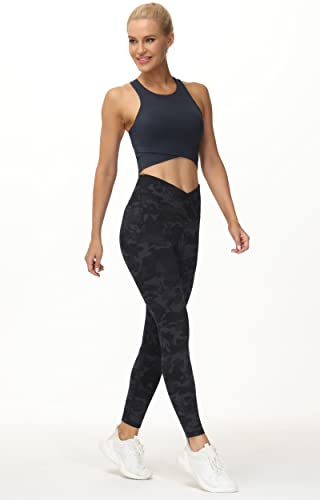 THE GYM PEOPLE Women's V Cross High Waist Yoga Leggings with Pockets, Tummy Control Yoga Pants for Ladies Gym Sports Running, BlackGrey Camo, L - Image 6