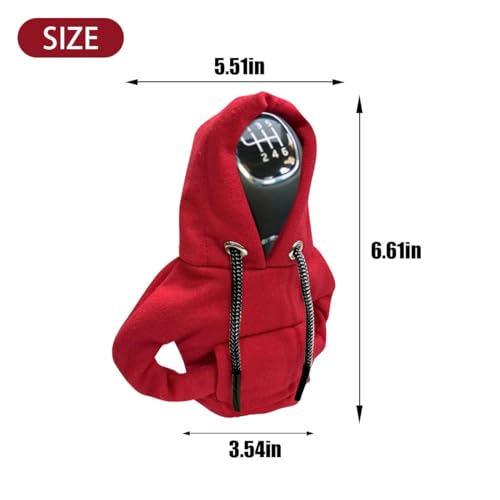 2PCS Car Gear Shift Cover, Fashionable Hoodie Car Shift Knob, Winter Warm Gear Shift Knob Cover Sweater Shirt, Auto Interior Accessories, Universal Car Decor Accessories (Red&Gray)