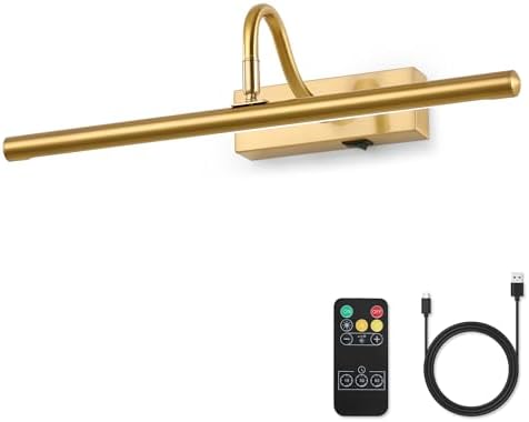 Picture Light,5000mAh Picture Lights for Wall with Remote,15.75 inch Art Light for Paintings, Gallery Lighting for Photo,Mirror,Artwork Frame,Portrait(Gold)