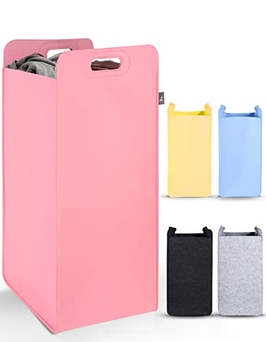 HENNEZ Wäschekorb Filz schmal zusammenklappbar - Wäschesack Groß für Schmutzwäsche Wäschetonne Wäschetasche Großer Wäsc...