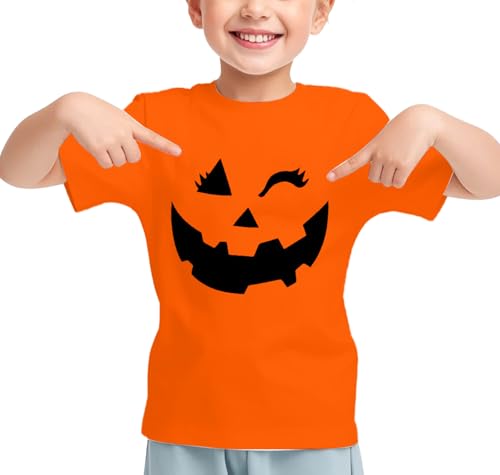 Boys Girls Halloween Shirt Winking Pumpkin Face T-Shirt Childrens Toddler Cute Halloween Trick Or Treat Shirts3