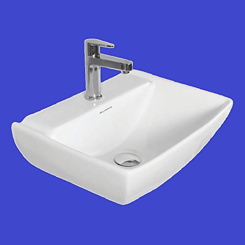 Image of Wash Basin Table Top Over Counter Vessel Sink Glossy Finish White Sink for Bathroom (18 x 14 x 6 Inch)