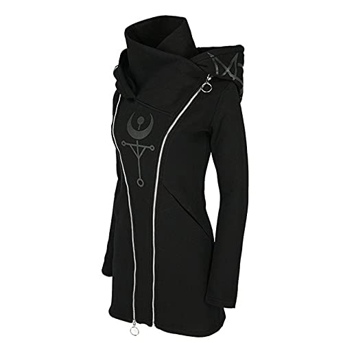 tuduoms Black Punk Gothic Hoodie Women Long Sleeve Zip Up Hoodie Moon Jacket Top Long Sweatshirts Plus Size Y2k Goth Clothing4