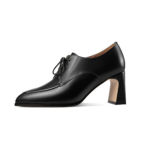 TinaCus Women's Pointed Toe Genuine Leather Lace Up Handmade Mid Heel Pumps Shoes2